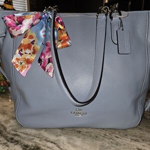 Coach Blue Leather Shoulder Bag with Floral Scarf